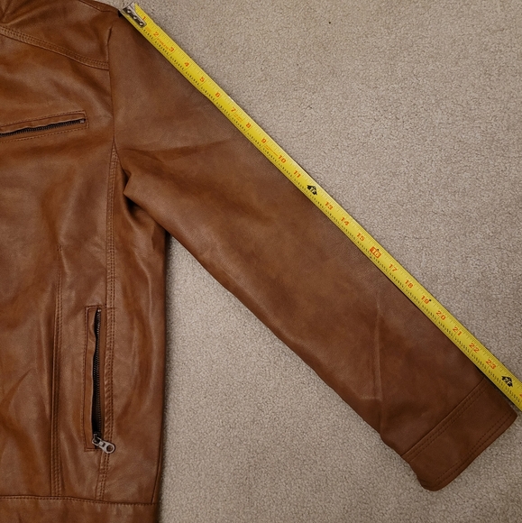 Mens Brown Faux Leather Motorcycle Jacket - Picture 9 of 10